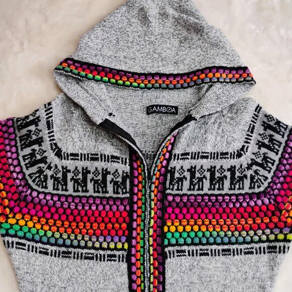 GAMBOA Peruvian Alpaca Hoodie Zip Sweater Rainbow No Tag Size / Medium Fair Isle - Picture 2 of 13